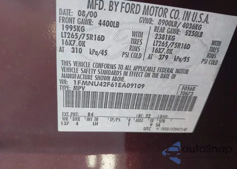 2001 Ford Excursion Limited z USA, uszkodzony, nr VIN 1FMNU42F61EA09109